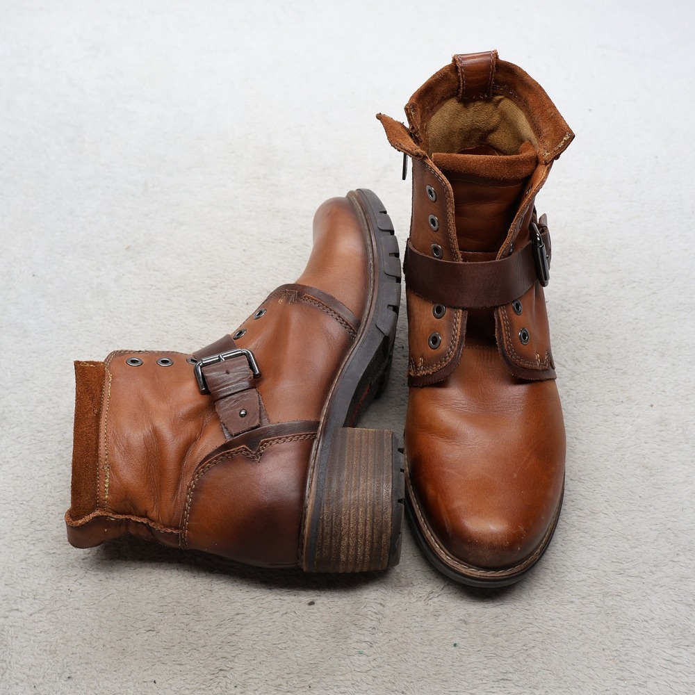 Pikolinos Women 8 Ankle Boots Brown Leather Buckle Strap Block Heel Combat EU39